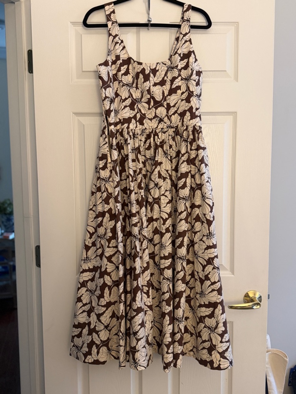 J. Crew Brown and Cream Floral Fit and Flare Midi Dress - Picture 3 of 7